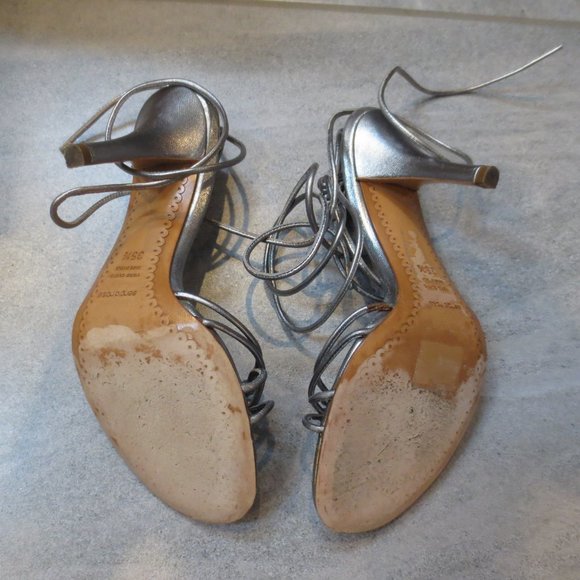 LAST CHANCE  SERGIO ROSSI Silver Leather Laces High Heel Sandal - Picture 10 of 10